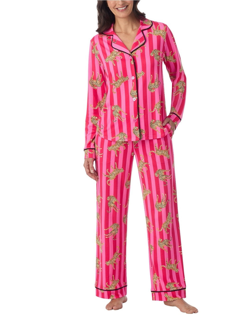 Room Service Women’s  Pink Leopard Stripe Pajama Set